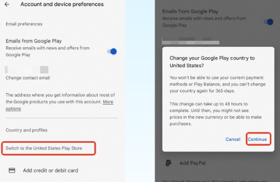 如何在 android 上更改 google play 國家/地區