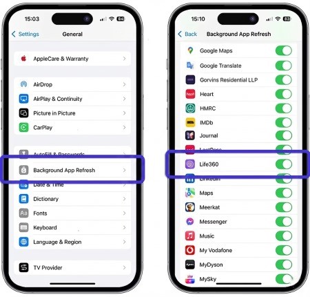 life360 後台應用程式刷新