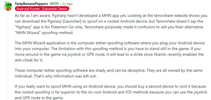目前 reddit 上關於 pgsharp 版monster hunter now的共識