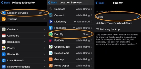 關閉「尋找我的位置」服務