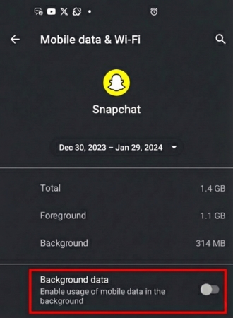 在安卓裝置上關閉 snapchat 後台數據