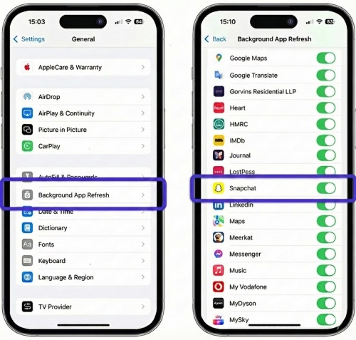 關閉 ios 版 snapchat 背景刷新